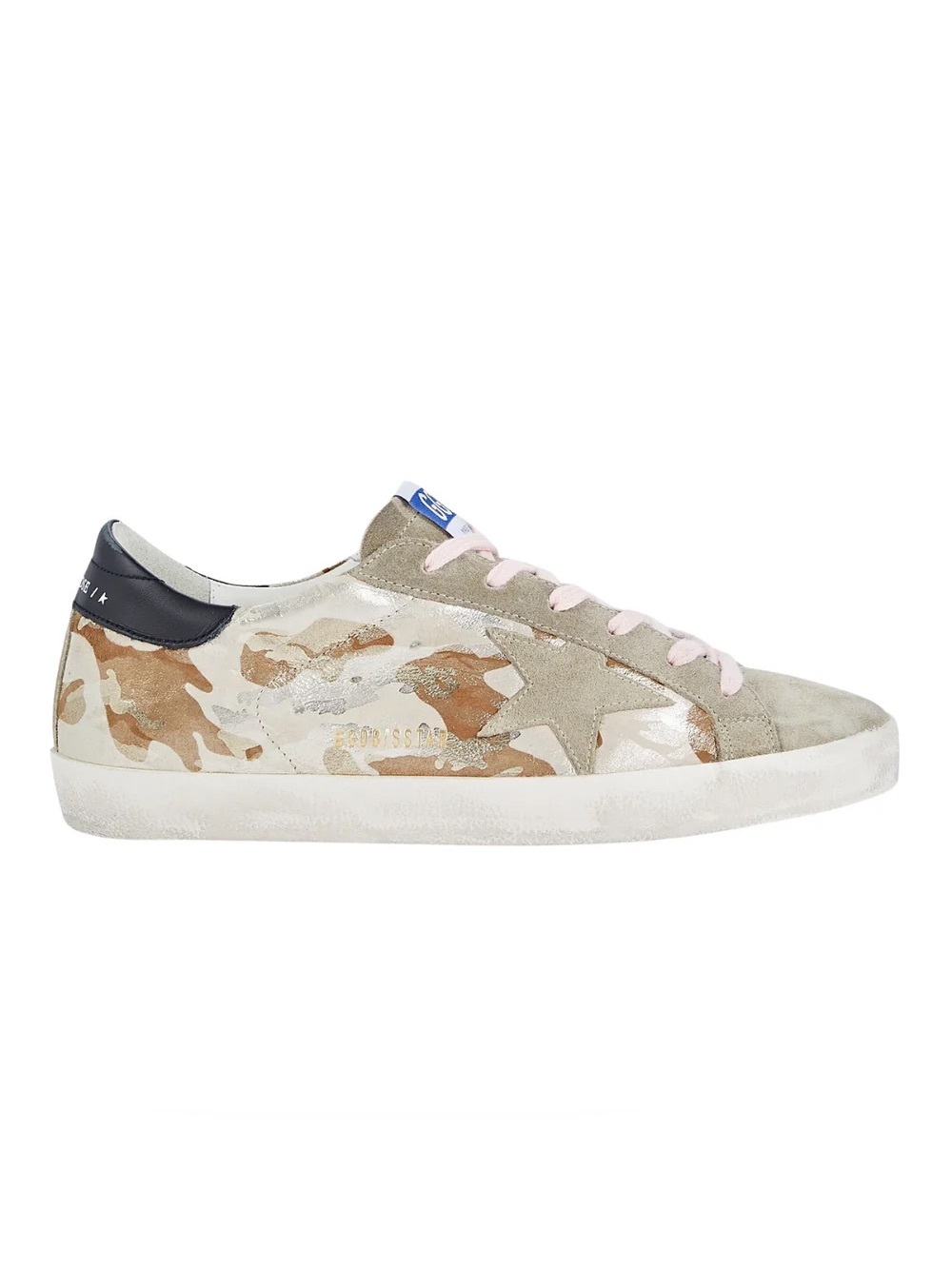Golden Goose Beige Camo Low-Top Sneakers with Pink Laces